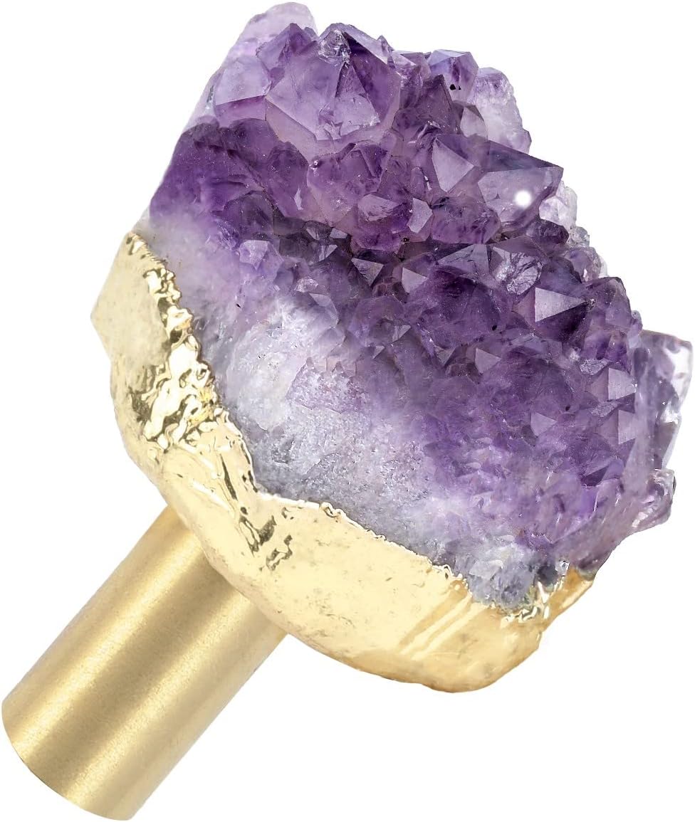 KYEYGWO 4 Stück Natürlich Amethyst Drusen Möbelknöpfe, Unregelmässig Kristall Schubladenknöpfe Stein
