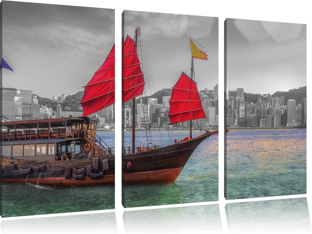 Pixxprint Segelschiff mit Segeln als Leinwandbild/Grösse: 3 Teilig (120x80 cm) cm/Wandbild/Kunstdruc