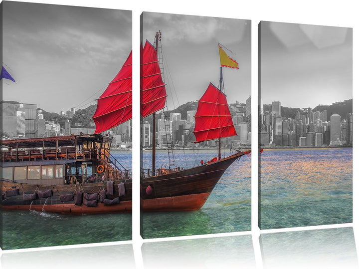 Pixxprint Segelschiff mit Segeln als Leinwandbild/Grösse: 3 Teilig (120x80 cm) cm/Wandbild/Kunstdruc