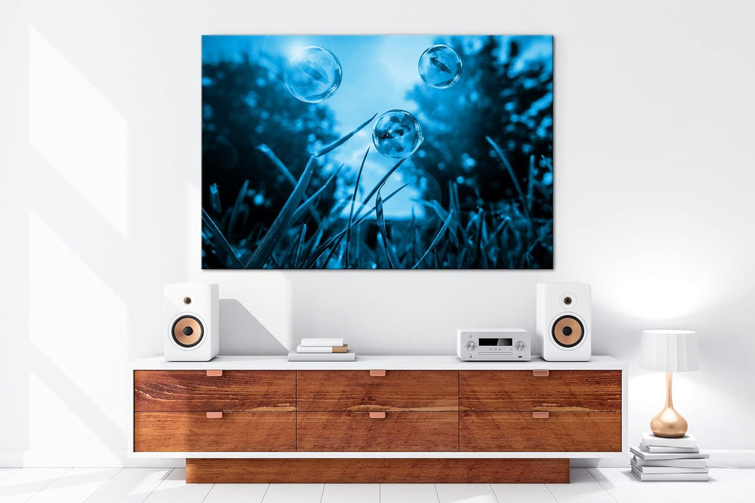 deyoli Regenschirme in Seifenblasen Format 80x60 Effekt: Monocrome Blau als Leinwandbild, Motiv fert