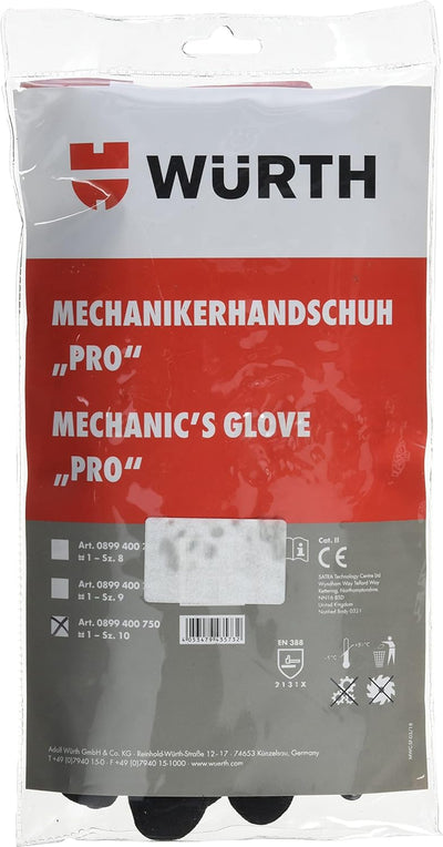 Würth 899400750, rot/schwarz 0899400750 Mechaniker-Handschuh PRO, Grösse 10 (2er Pack)