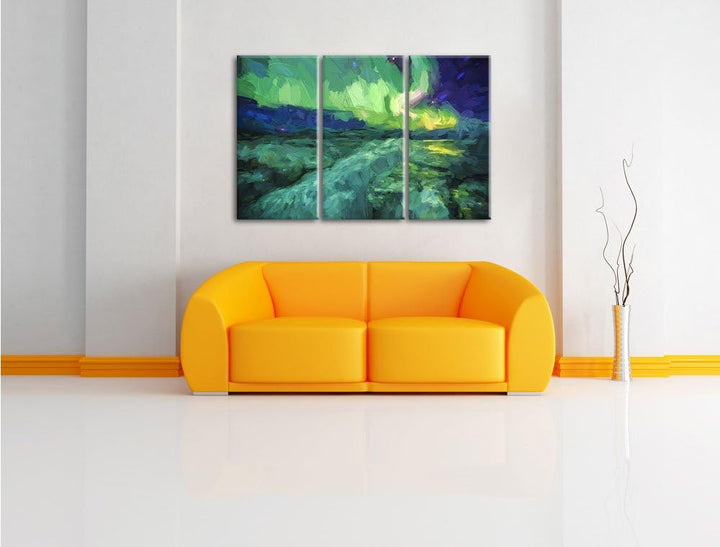 Pixxprint Gletscher Island / 3-Teilig/Gesamtmass 120cm Leinwandbild bespannt auf Holzrahmen/Wandbild