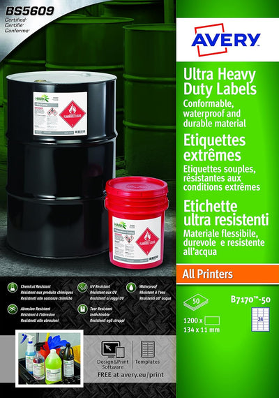 Avery b7170–50 A4 Ultra robuste Wasserdicht GHS Etiketten, bs5609 zertifiziert, für alle Drucker, 11
