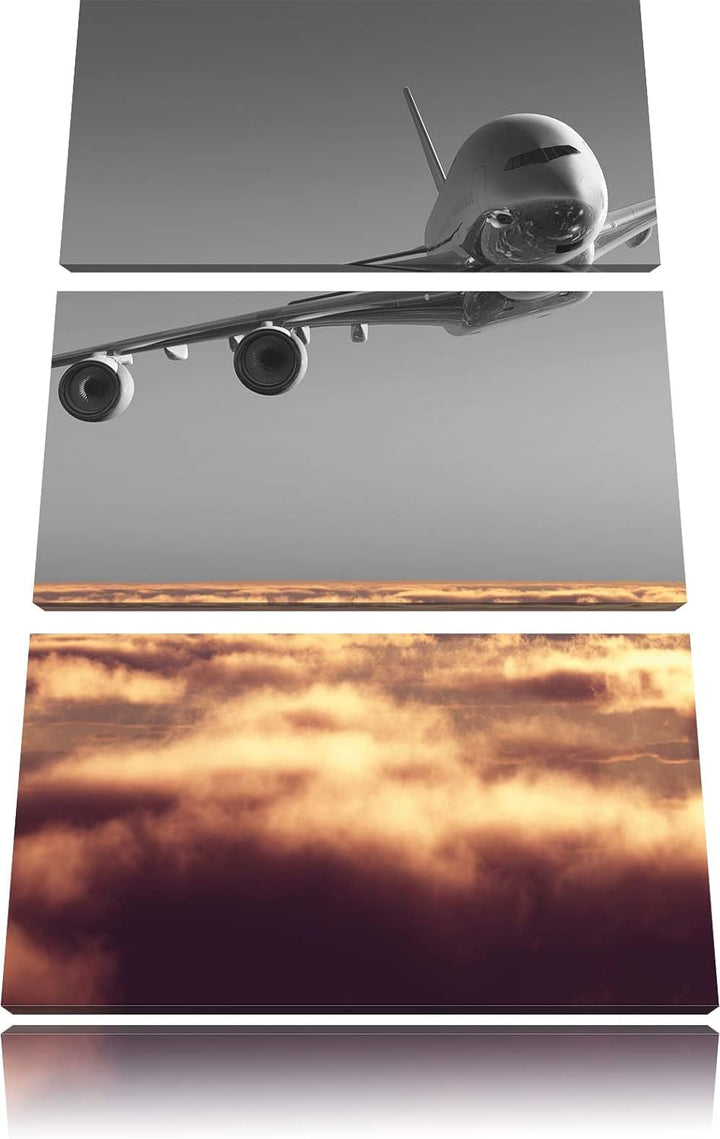 Pixxprint Flugzeug über Wolkenmeer 3-Teiler Leinwandbild 120x80 Bild auf Leinwand