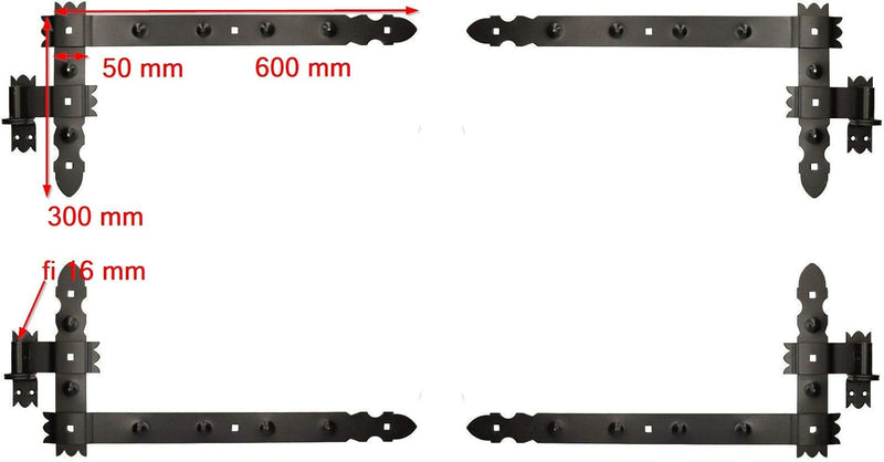 KOTARBAU® Winkelband 600 x 300 mm mit Kloben 2 Paar Fensterladenband Winkelscharnier Türband Torband