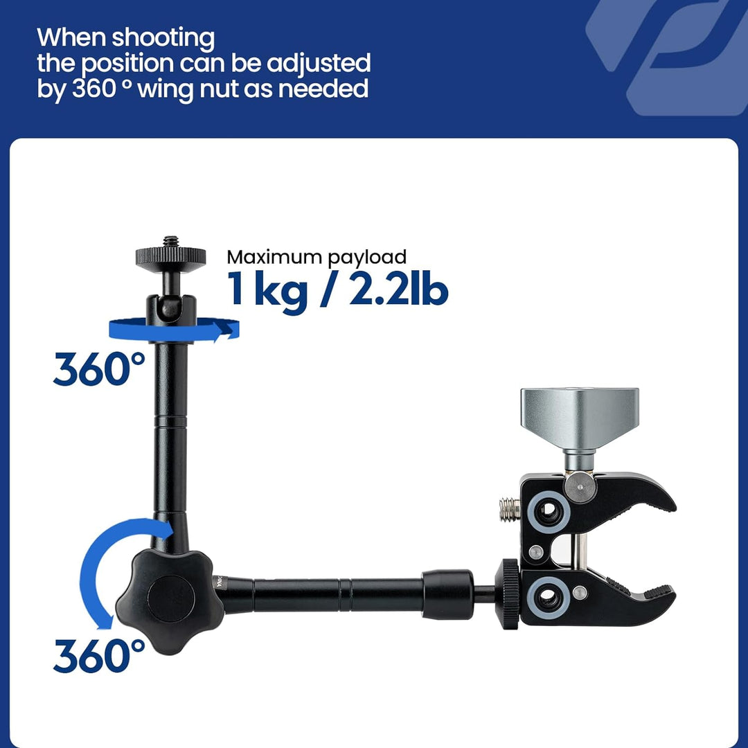 Fotopro 11 Zoll Magic Arm Kit und Super Clamp mit 1/4 3/8 Verlängerungsbohrungen für DSLR Kamera LED