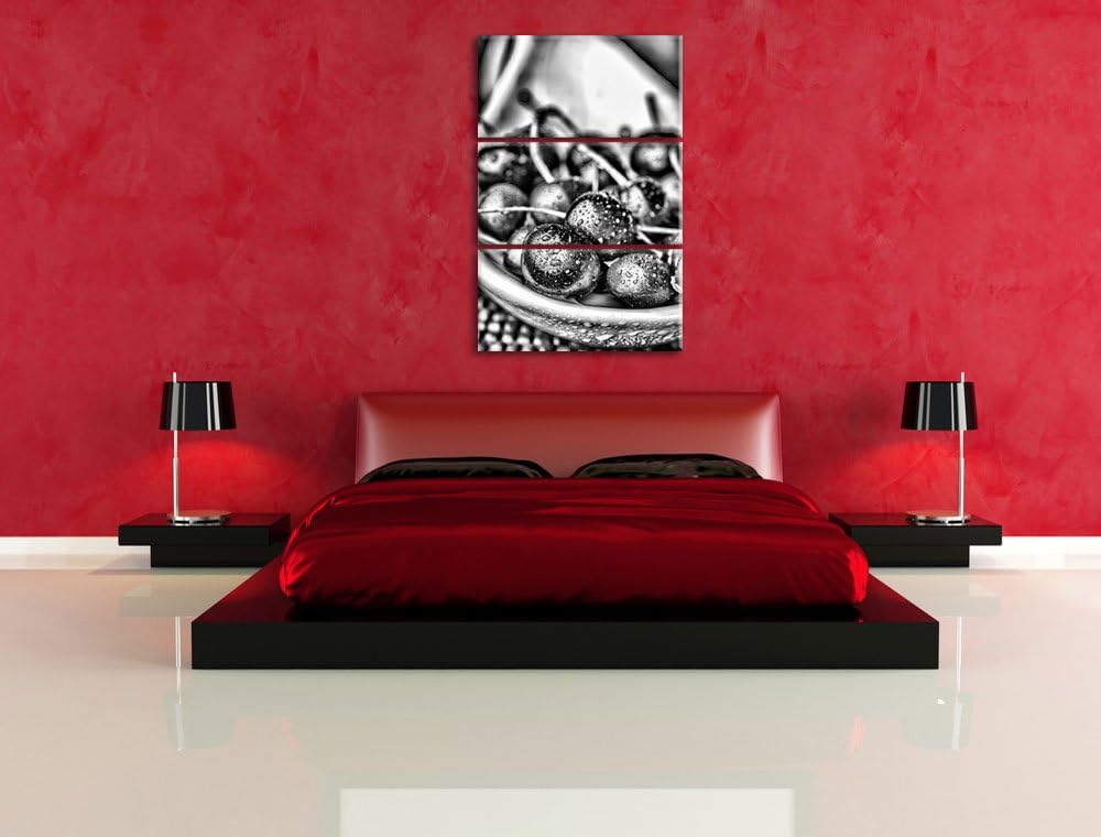 Pixxprint Frische Kirschen in Schlüssel als Leinwandbild/Grösse: 3 Teilig (120x80) cm/Wandbild/Kunst