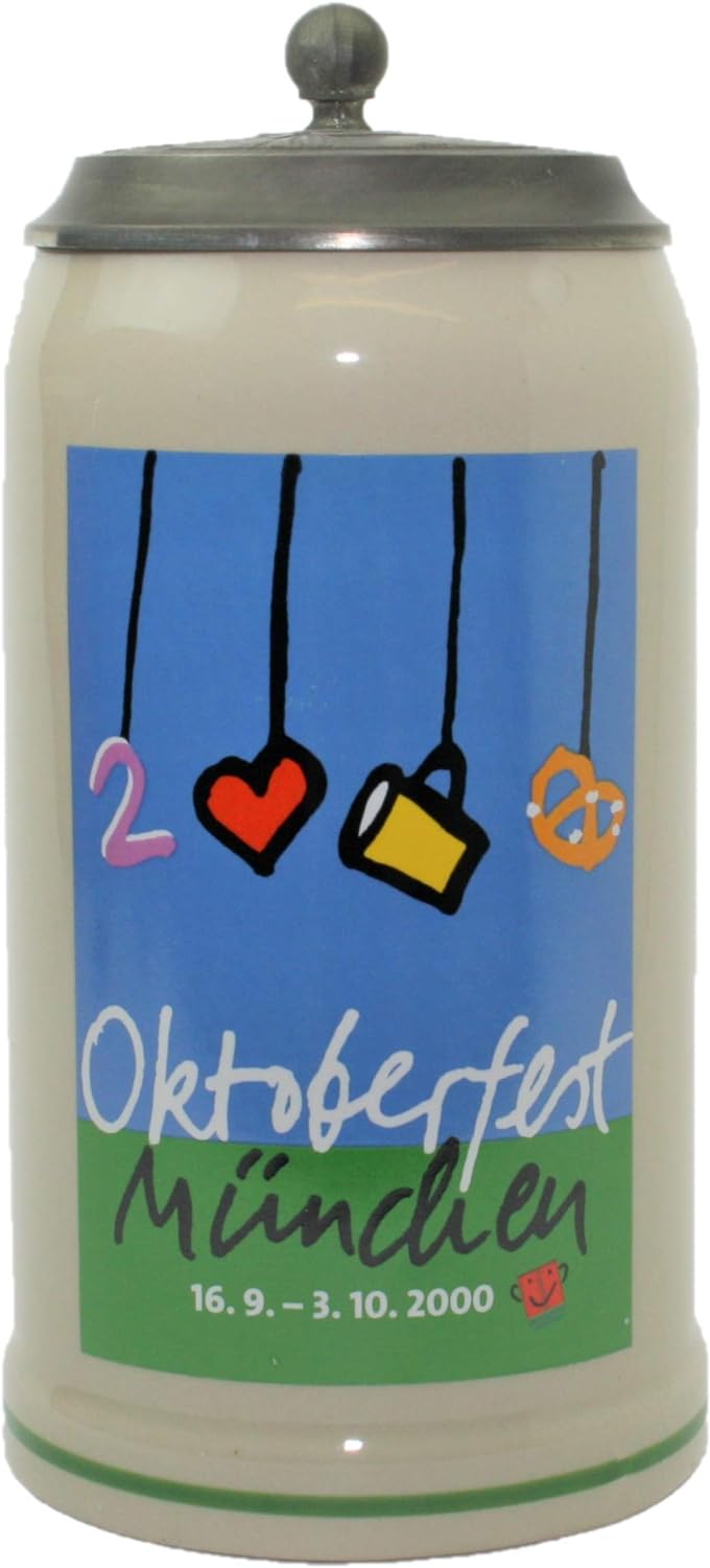 Steinfixx® - Original Oktoberfestkrug 2000 mit Zinndeckel und Zertifikat I Jahrgangskrug I Jahreskru