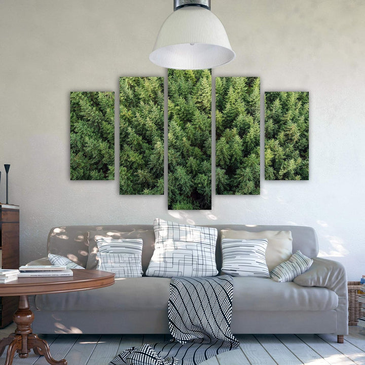 Feeby Bild auf Leinwand Landschaft 5 Teilig Modern Wald Bäume Fichten grün 150x100 cm Leinwandbild 1
