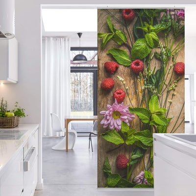 Raumteiler Blumen Himbeeren Minze 250x120cm inkl. transparenter Halterung, inkl. transparenter Halte