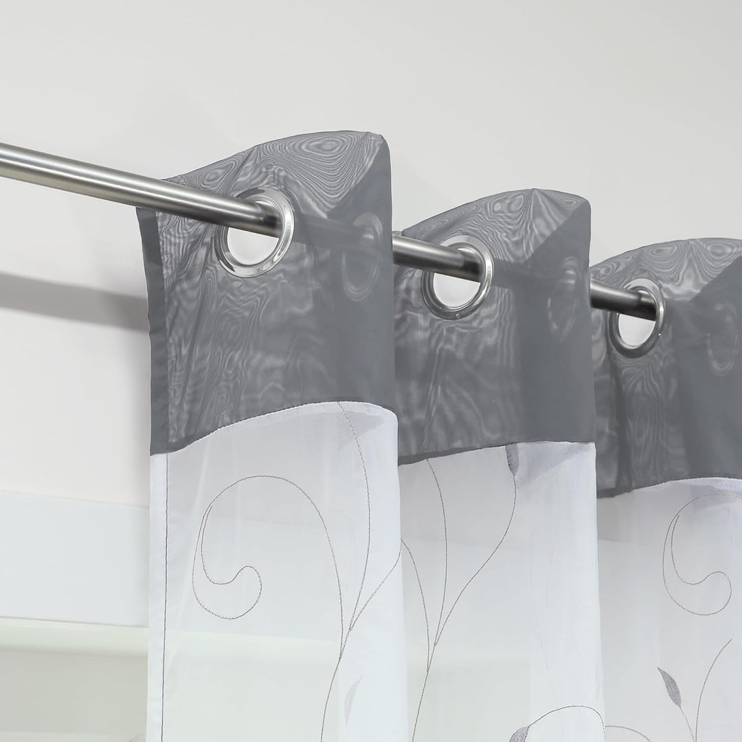 ESLIR Gardinen mit Ösen Vorhänge Transparent Wohnzimmer Ösenschal Modern Bestickt Voile Grau BxH BxH