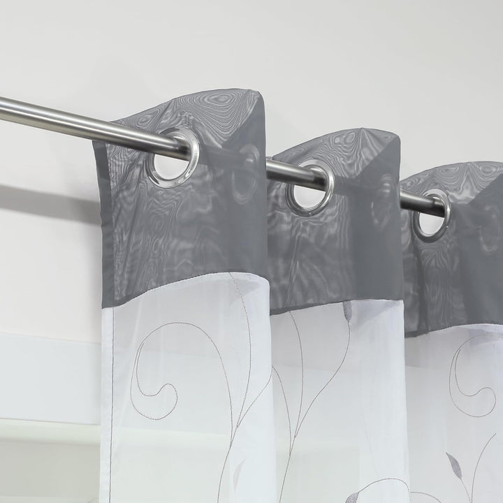 ESLIR Gardinen mit Ösen Vorhänge Transparent Wohnzimmer Ösenschal Modern Bestickt Voile Grau BxH BxH