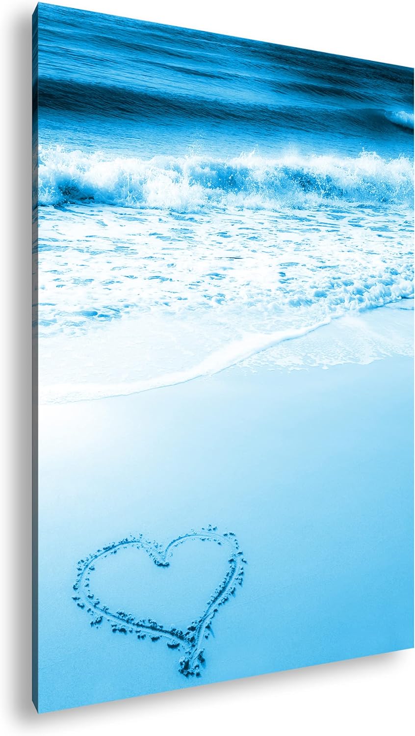 deyoli Herz am Strand Format: 100x70 Effekt: Monocrome Blau als Leinwand, Motiv fertig gerahmt auf E
