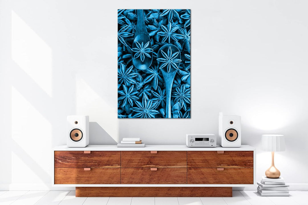 deyoli Gewürz Anise Format: 80x60 Effekt: Monocrome Blau als Leinwand, Motiv fertig gerahmt auf Echt