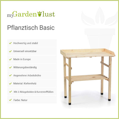 myGardenlust Pflanztisch für Garten Balkon und Terrasse - Gartentisch rechteckig aus Kiefern Holz -