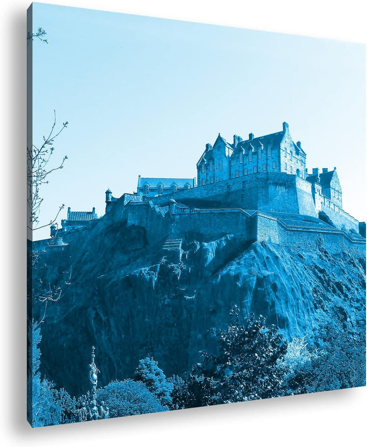 deyoli Burg in Edinburgh Schottland Format: 70x70 Effekt: Monocrome Blau als Leinwandbild, Motiv fer