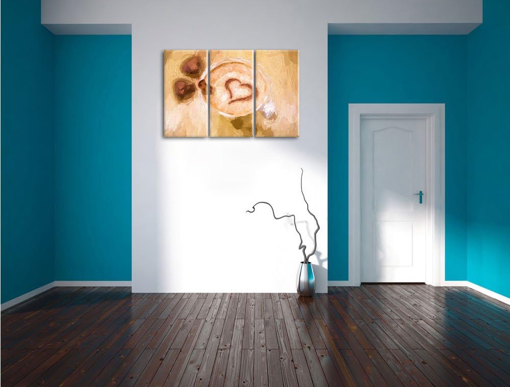 Pixxprint Cappuccino mit Herz als Leinwandbild/Grösse: 3 Teilig (120x80) cm/Wandbild/Kunstdruck/fert