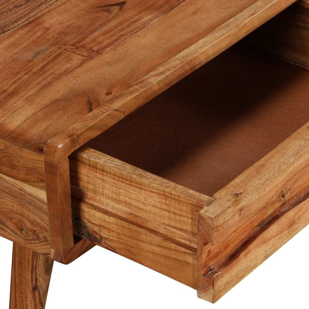 Tidyard Kaffeetisch Couchtisch aus Massivholz mit 1 Geschnitzte Schublade, 100 x 50 x 40 cm (L x B x