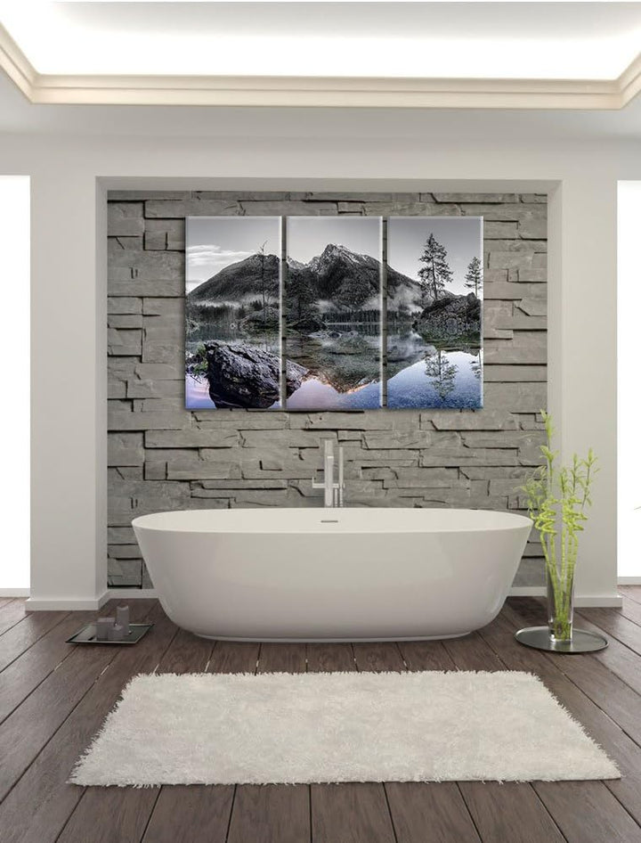 Pixxprint Sonnenaufgang am Hintersee als Leinwandbild | Grösse: 3 Teilig (120x80) | Wandbild| Kunstd