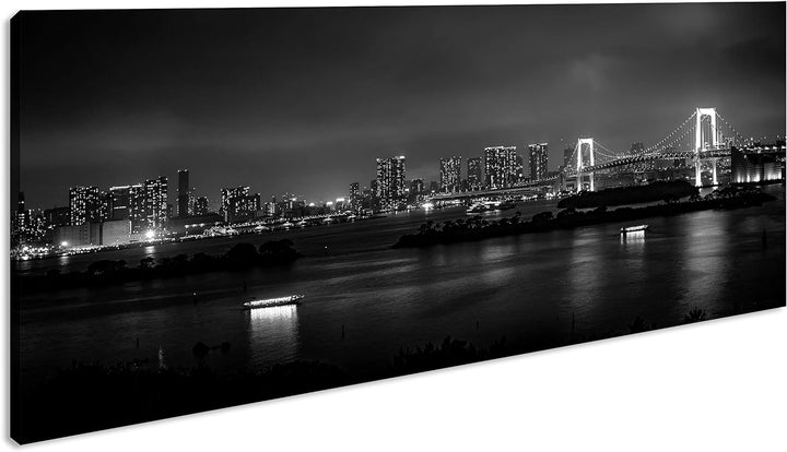 Grossstadt bei Nacht Panorama 80x40 cm Effekt: Schwarz/Weiss als Leinwandbild, Motiv fertig gerahmt