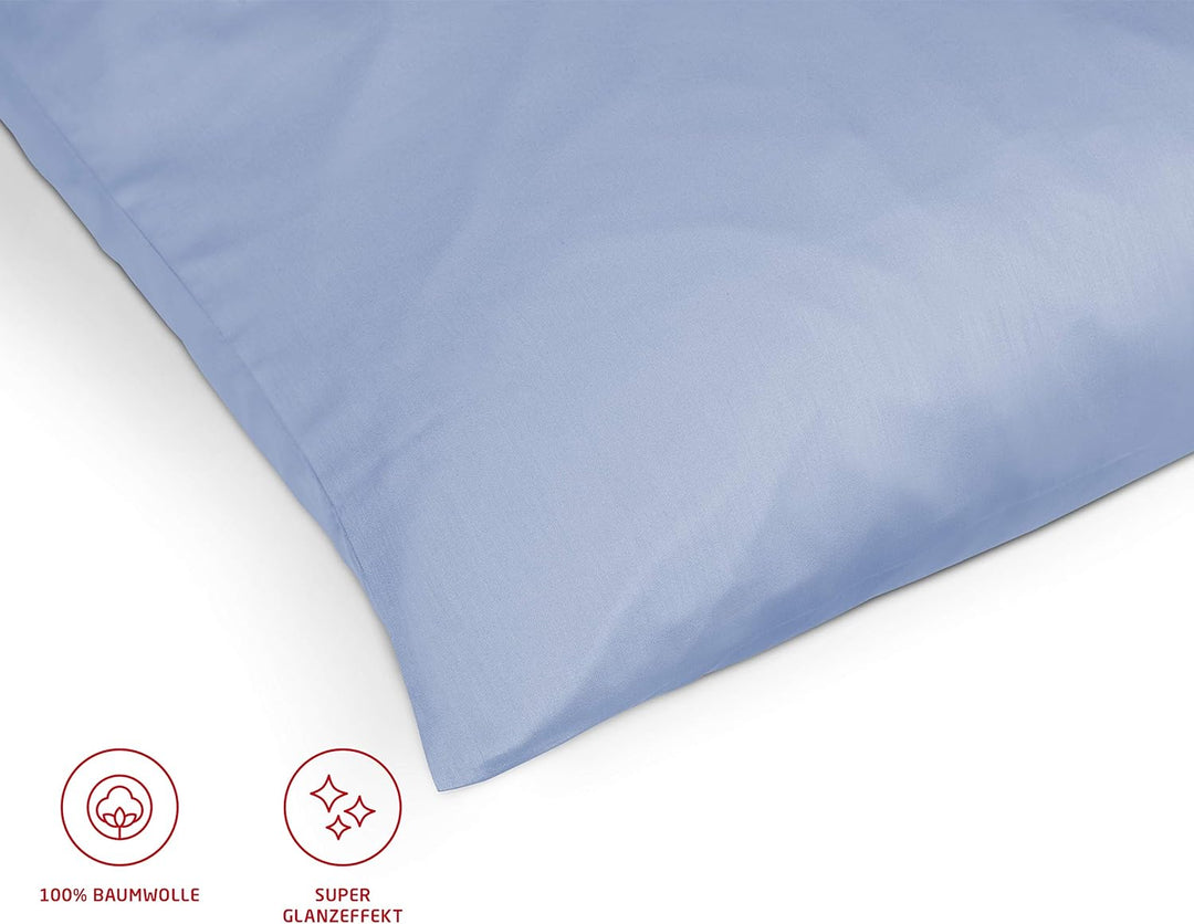 fleuresse Uni-Colours Bettwäsche-Set, Mako Satin, 100 Prozent Baumwolle, Fb. eisblau, 240 x 220 cm T