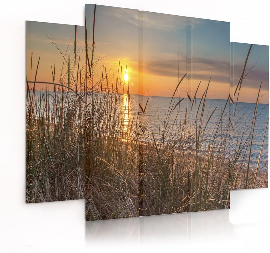 Feeby Frames, Leinwandbild Bilder Wand Bild - 5 Teile - Wandbilder Kunstdruck (Sonnenuntergang, GELB