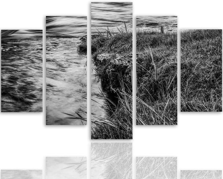 Feeby Bild auf Leinwand Natur 5 Teilig Modern Wasser Gras Schwarzweiss 150x100 cm Leinwandbild 150x1