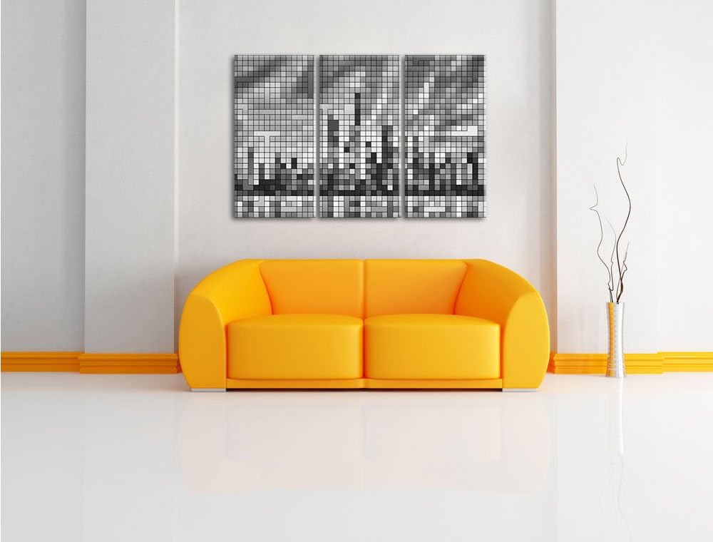 New York Pixel Skyline/Format: 3-Teiler (120x80cm) cm/Leinwandbild fertig bespannt Wandbild Kunstdru
