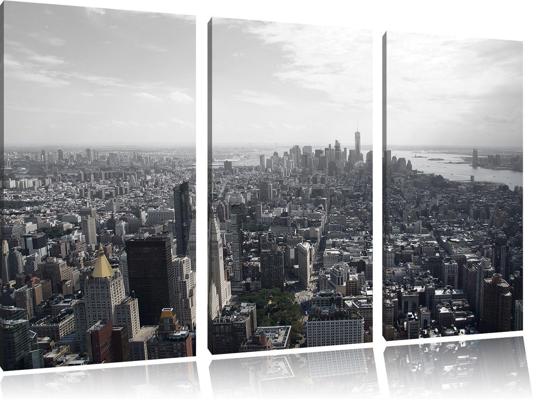 Pixxprint New York City Panorama B&W Detail 3-Teiler Leinwandbild 120x80 Bild auf Leinwand