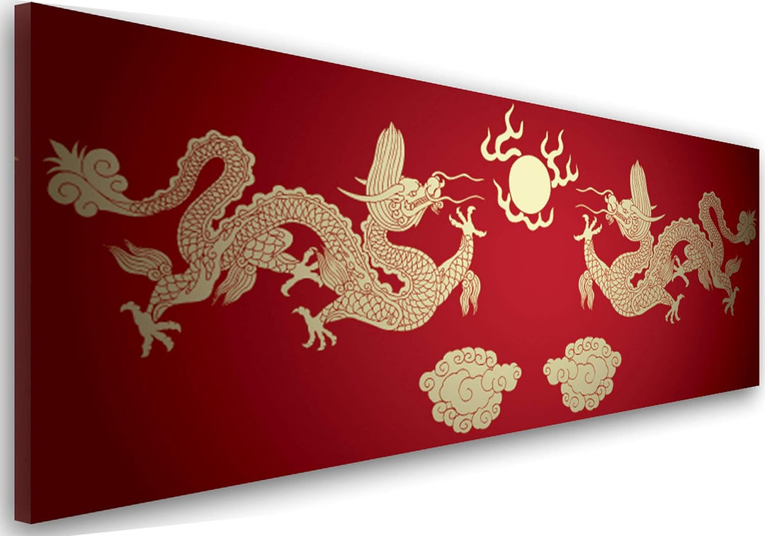 Feeby Frames, Leinwandbild, Bilder, Wand Bild, Wandbilder, Kunstdruck 50x150cm, DRACHEN, KULTUR, MUS