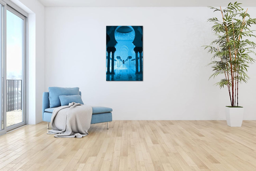 deyoli Inneres einer Moschee in Abu Dhabi Format: 80x60 Effekt: Monocrome Blau als Leinwand, Motiv f