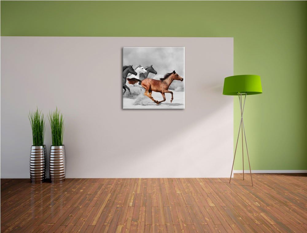 Pixxprint Mustangs in der Wüste als Leinwandbild Quadratisch/Grösse: 70x70 / Wandbild/Kunstdruck/fer