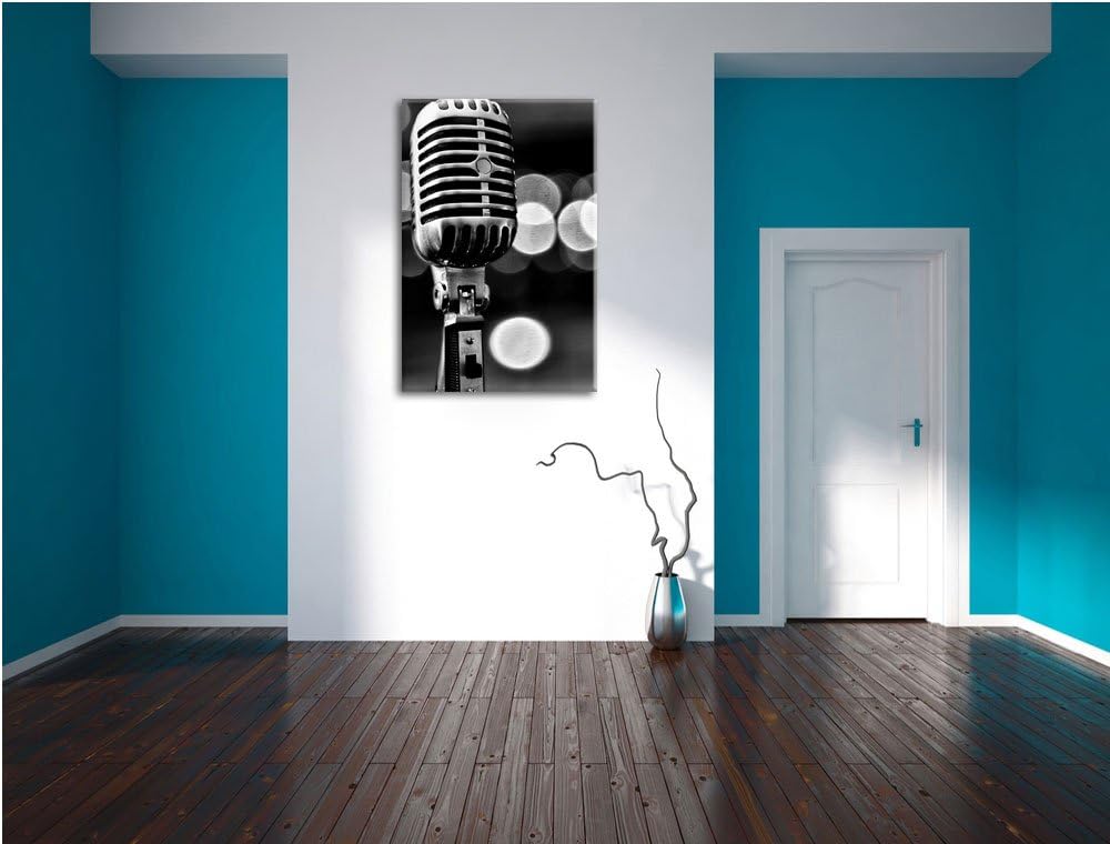 Pixxprint Altes Retro Mikrofon als Leinwandbild/Grösse: 100x70 cm/Wandbild/Kunstdruck/fertig bespann