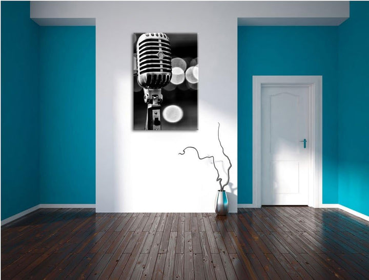 Pixxprint Altes Retro Mikrofon als Leinwandbild/Grösse: 100x70 cm/Wandbild/Kunstdruck/fertig bespann