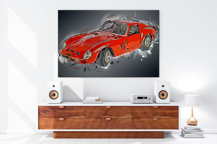 deyoli gezeichneter Sportwagen Format: 100x70 als Leinwandbild, Motiv fertig gerahmt auf Echtholzrah