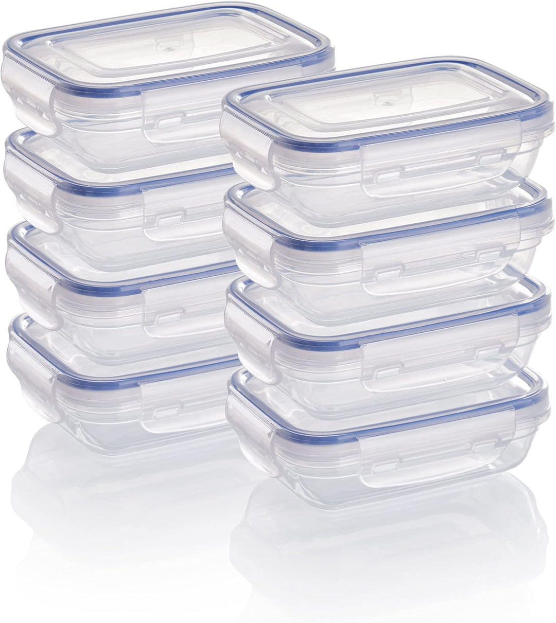 Grizzly Kunststoff Frischhaltedosen Set, 8x Vorratsdosen mit Deckel, flach, rechteckig, stapelbar, m