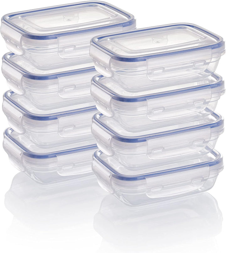 Grizzly Kunststoff Frischhaltedosen Set, 8x Vorratsdosen mit Deckel, flach, rechteckig, stapelbar, m