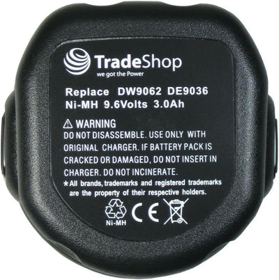 Trade-Shop Premium Werkzeug Akku, 9,6V / 3000mAh / Ni-MH für Dewalt DC011 DC750KA DC855KA DW050 EZWA