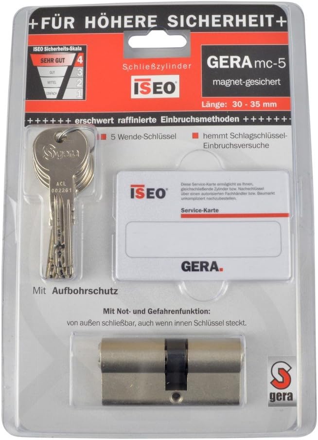 Schliesszylinder GERA mc-5 6500 30-35mm 5 Schlüssel Magnet gesichert