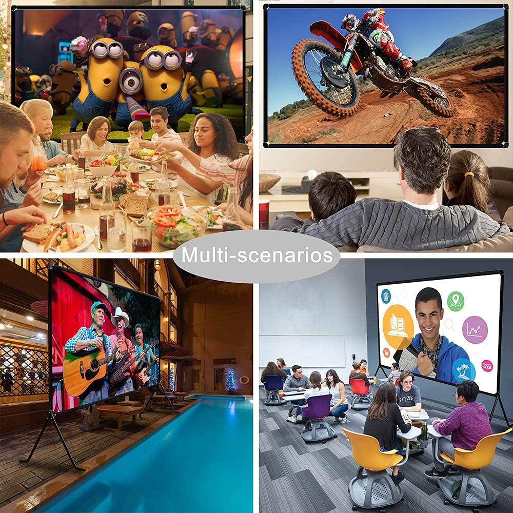 Beamer leinwand(150 "), Projektion Leinwand mit Ständer 16: 9 HD Faltbare Innen- / Aussenprojektion,