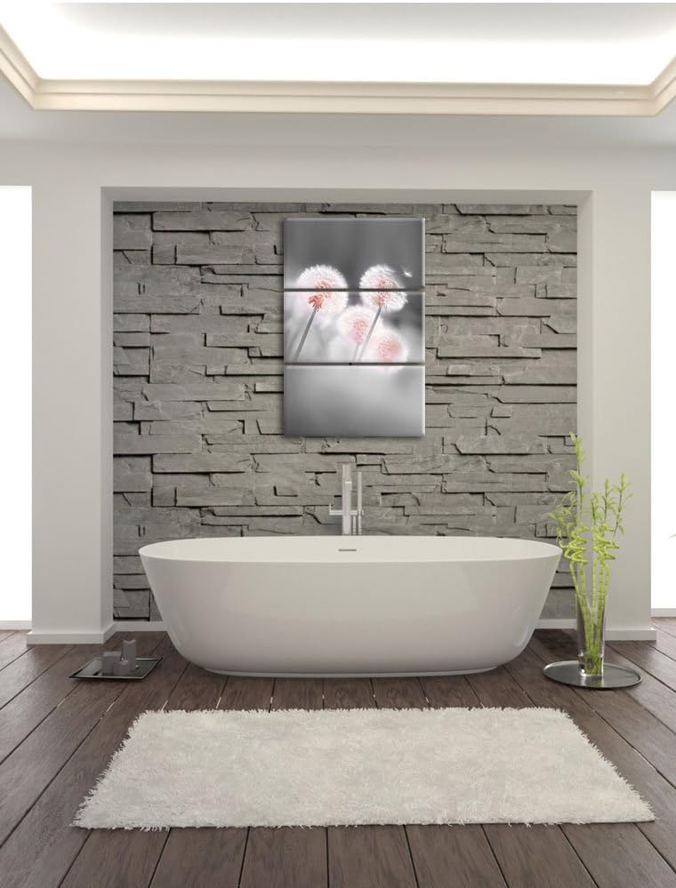 Pixxprint Pusteblumen im morgendlichen Wind B&W Detail 3-Teiler Leinwandbild 120x80 Bild auf Leinwan