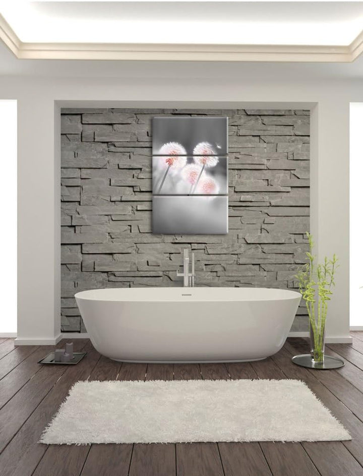 Pixxprint Pusteblumen im morgendlichen Wind B&W Detail 3-Teiler Leinwandbild 120x80 Bild auf Leinwan