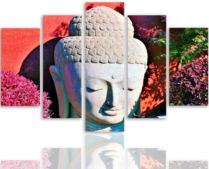 Feeby Wandbild XXL 5 tlg Buddha Deco Panel Bild Orient Religion Spa rosa 300x140 cm Deco panel 300x1