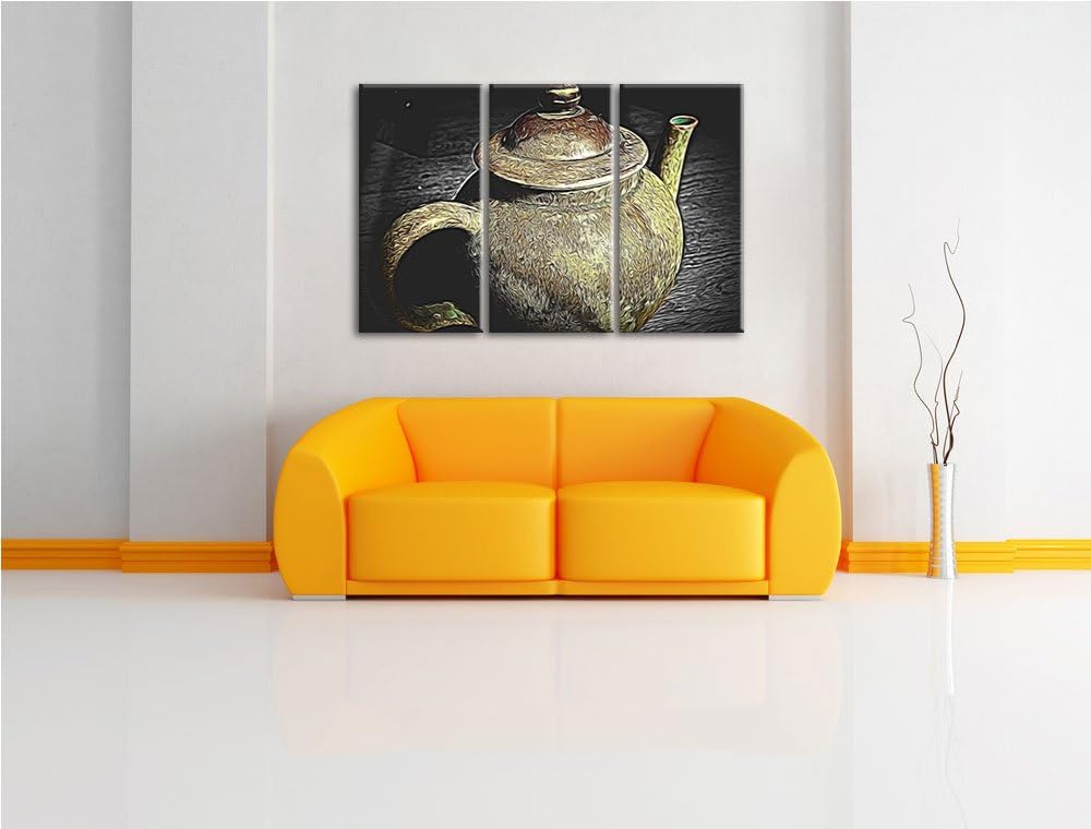 klassische alte Teekanne aus Keramik schwarz/weiss Spezial 3-Teiler Leinwandbild 120x80 Bild auf Lei