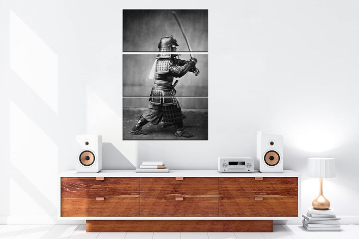 deyoli kampfbereiter Samurai-Krieger Format: 3Teilig als Leinwandbild, Motiv fertig gerahmt auf Echt