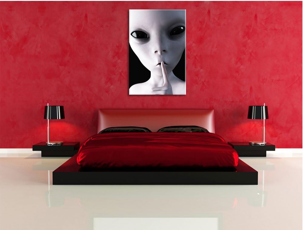 Pixxprint Alien - Nicht reden als Leinwandbild/Grösse: 100x70 cm/Wandbild/Kunstdruck/fertig bespannt