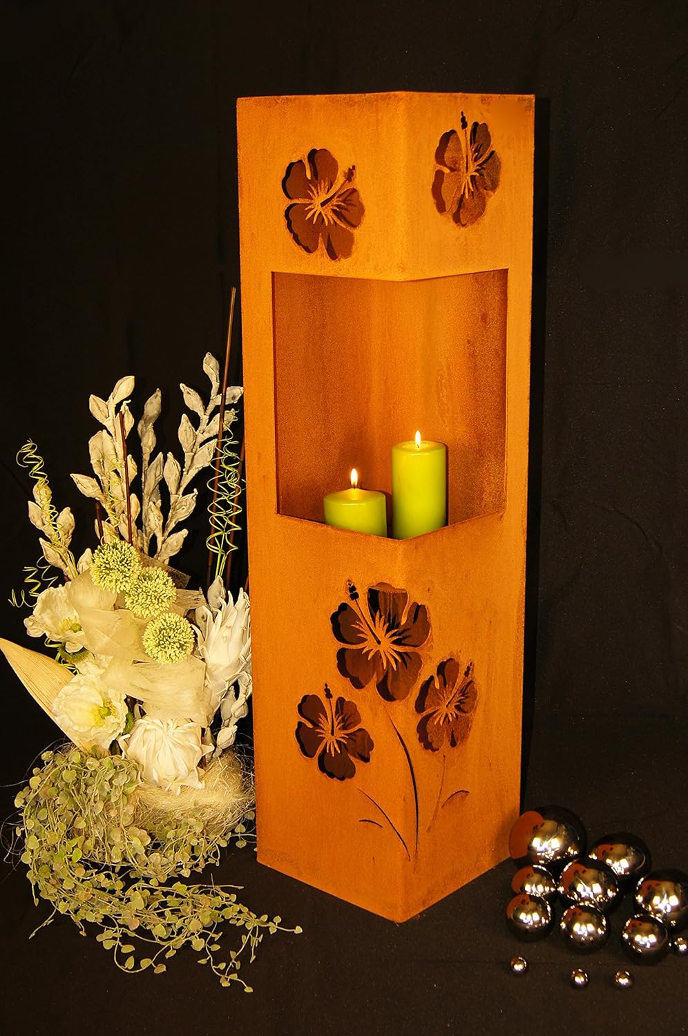 Feuersäule Hibiskus Edelrost Rost Metall Gartendeko Garten Stele Fackel Feuer Säule