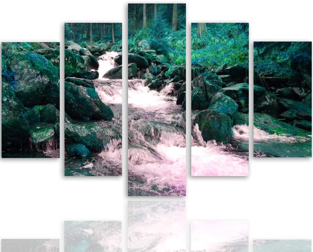 Bilder Fluss 150x100 cm - Leinwandbild 5 Teilig XXL Kunstdruck Natur Wald grün Leinwandbild XXL 150x