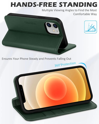 SHIELDON Hülle für iPhone 12 Pro, iPhone 12 Handyhülle [Echtleder] [RFID-Sperre] [Kartenfach] [Magne