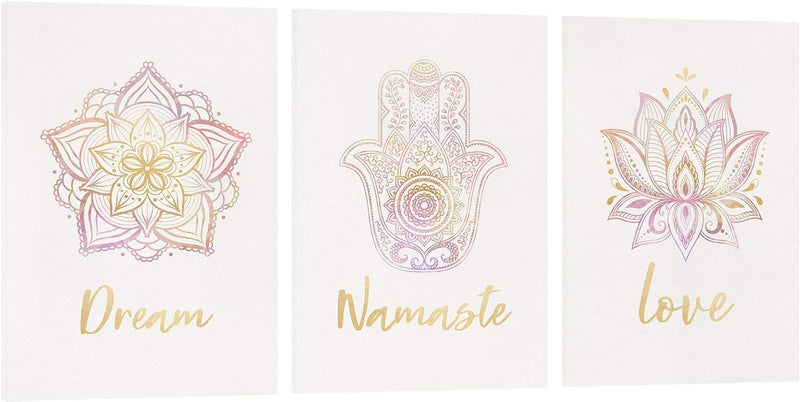 Bilderwelten Leinwandbild Echtholz 3-teilig - Mandala Namaste Gold rosa - 3X 60x40cm - Canvas, 3x 60